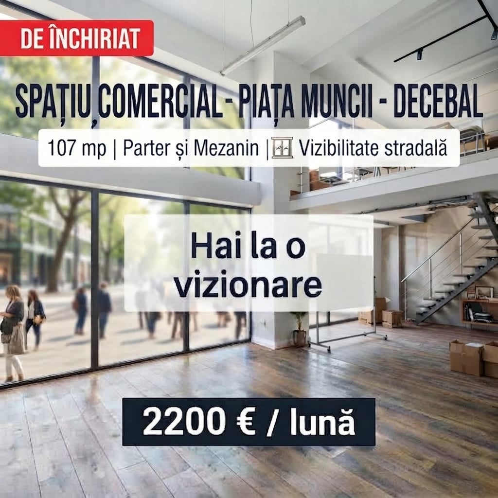 Piata Muncii Decebal Spatiu comercial de inchiriat 107 mp